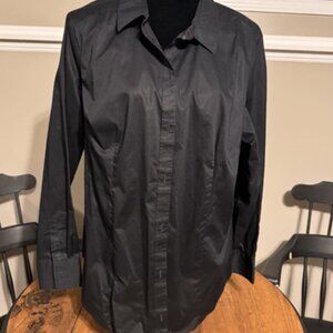 Liz Claiborne Button Down Poplin Shirt, Black, 1X